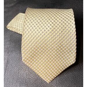 Calvin Klein Mens Silk Blend Check Soft Yellow Gray Tie Skinny Necktie 58”Lx3.3”